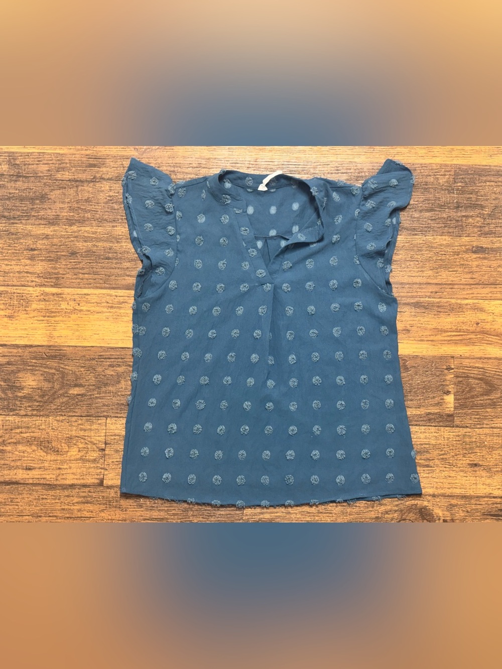 Source Unknown Blue Dot Flutter Sleeve V-Neck Blouse